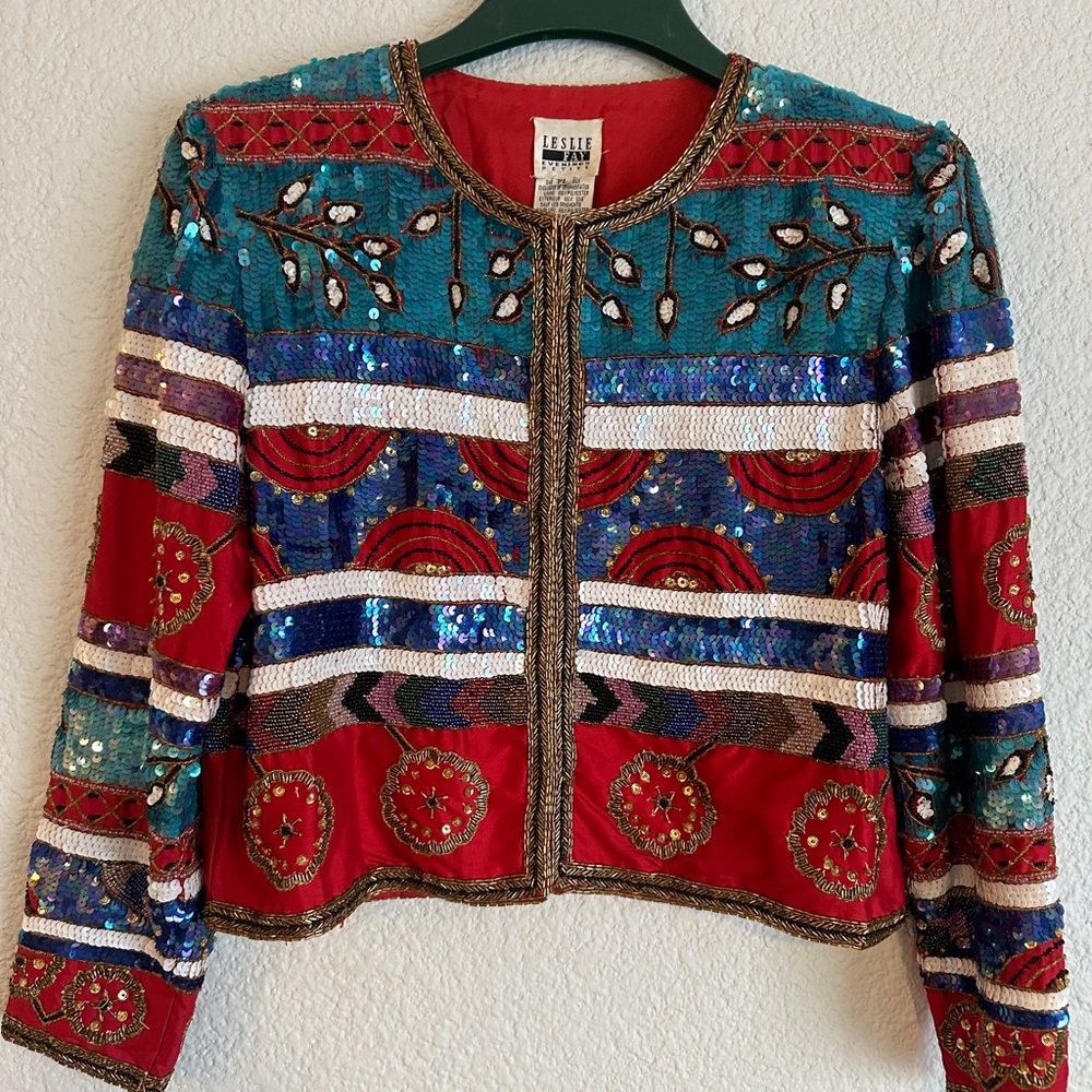 Vintage Lesley Fay Evenings sequin jacket size PL